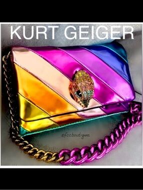 KURT GEIGER Liquid Metallic Patent RAINBOW Crossbody Clutch LARGE EAGLE HEAD